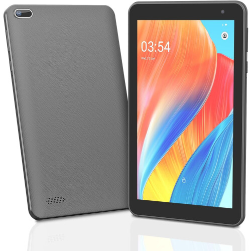 Android-tablet, 7 inch, quad-core processor, 1 GB RAM, 16 GB opslag.