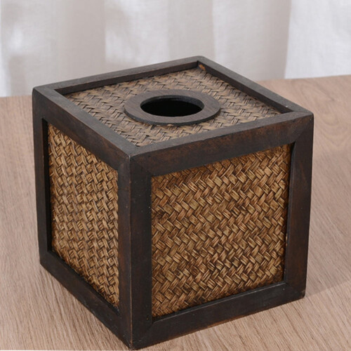 Natural Rattan Tissue Box Cover Square Boho Decor 1