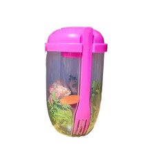 Vaso transparente para ensalada con tapa y tenedor (500 ml)