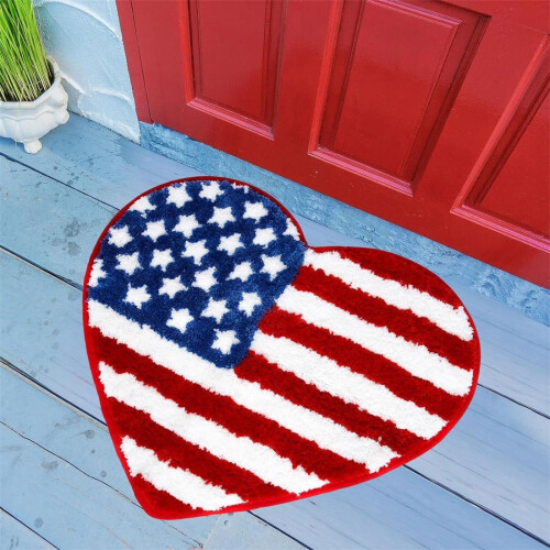 Amerikansk flag hjerte tæppe skridsikkert vaskbart 17x28 tommer