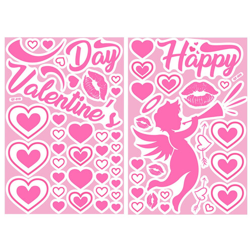 Sticker mural phosphorescent Saint-Valentin Cœur Lèvres Roses1 1