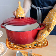 Gants de cuisine triangulaires verts à motifs floraux résistants à la chaleur