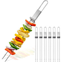 Brochettes de barbecue en acier inoxydable avec double fourchette (6 pièces)