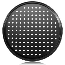 Giyblacko pizzapanne i stål, nonstick, perforert, rund, 12 tommer