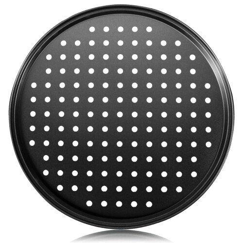 Giyblacko pizzapanne i stål, nonstick, perforert, rund, 12 tommer