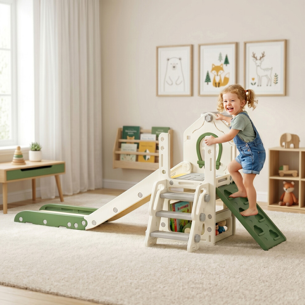 Aiyaplay Foldable 5 In 1 Kids Slide With Climber And Basketball Hoop, Cream 5063603249622