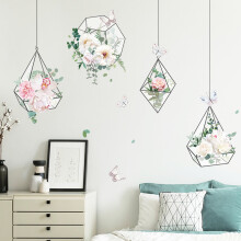 Vægklistermærke med friske blomster til soveværelse, stue, veranda