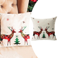 Christmas linen pillow case green red grid18x18inch