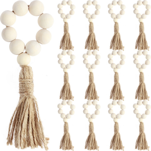 Serviettenringe aus Holzperlen im Boho-Stil, 12 Stück