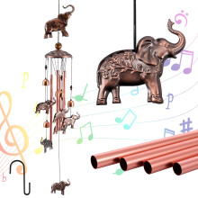 Carillon éolien éléphant Grusce en métal bronze 35 pouces