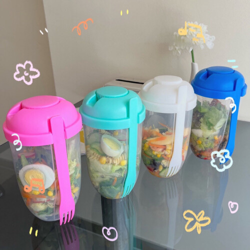 Copo transparente para salada com tampa e garfo, 500ml 1