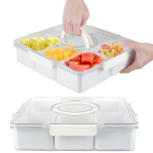 Bandeja rectangular para alimentos Grusce con tapa y 6 compartimentos.