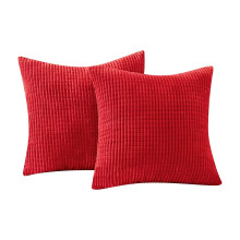 Housse de coussin en velours côtelé rayée unie 56 x 56 cm (lot de 2)