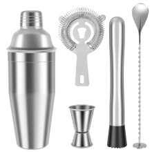 Grusce Kit de coctelería de 5 piezas, juego de coctelería de acero inoxidable con coctelera de 18 oz, coctelera reutilizable y fácil de limpiar,