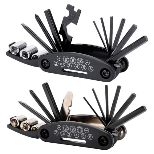 Fietsreparatieset, multitool, opvouwbaar, metaal, 2 stuks