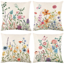 Housses de coussin printanières en lin style ferme 45 x 45 cm