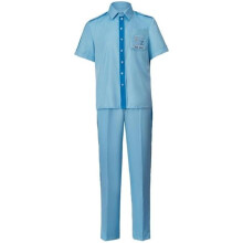 (M) Herren Steve Zissou inspiriertes blaues Uniform Set mit Kurzarm Hemd und Hose fuer Erwachsene Freizeit