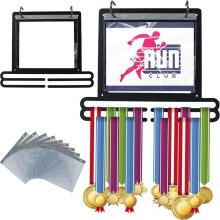 Medal Hanger Display, Mounted Medal Hanger with Number Bags and Hooks Race Medal Display Rack Practical Medal Holder,A