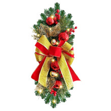 Cordless Pre-lit Stairway Christmas Wreath with Red Bow and