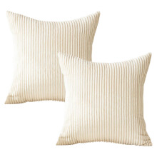 Housse de coussin rayée en velours côtelé beige 40x40cm, lot de 2