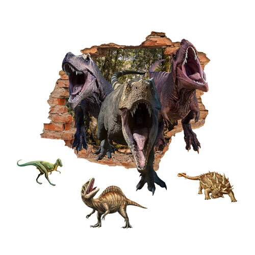 Adesivo de parede de dinossauro com desenho de parede quebrada (1 peça) 1
