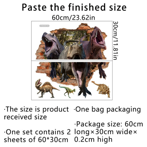 Adesivo de parede de dinossauro com desenho de parede quebrada (1 peça) 2