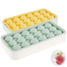 Grusce2Pcs Tavă pentru cuburi de gheață din silicon cu capac, compatibilă cu congelatoarele standard, matriță pentru bile de gheață cu