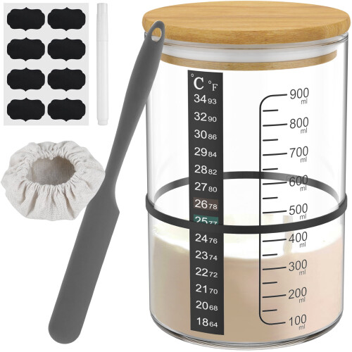 Sauerteig-Starterset mit Fütterungsband, Thermometer und Teigschaber