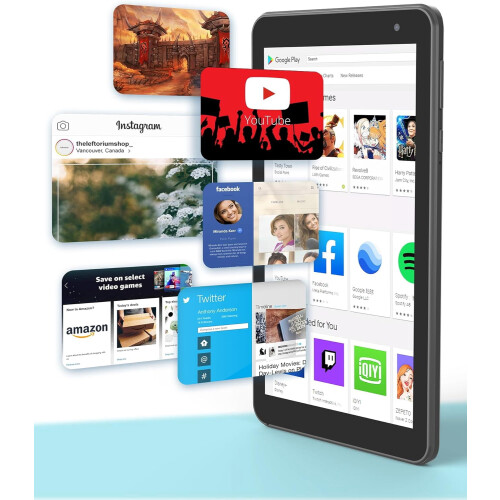 Android-tablet, 7 inch, quad-core processor, 1 GB RAM, 16 GB opslag. 1