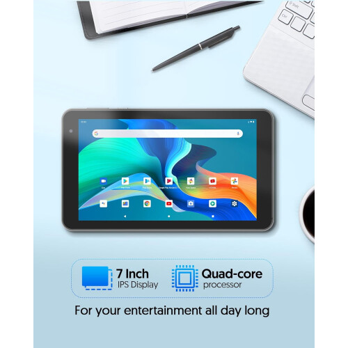Android-tablet, 7 inch, quad-core processor, 1 GB RAM, 16 GB opslag. 2