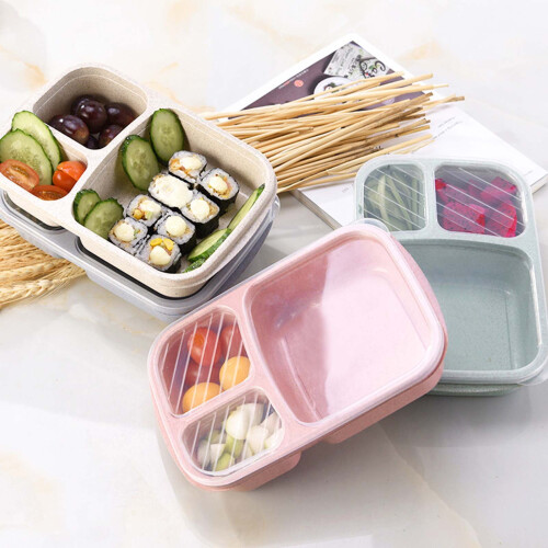 Boîte à bento compatible micro-ondes, qualité alimentaire, 4 pièces, 3 compartiments 2