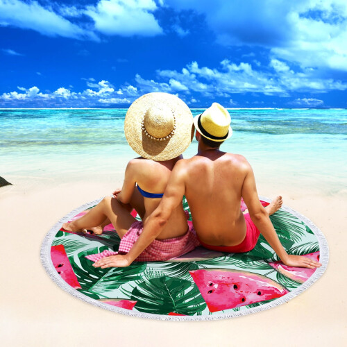 Στρογγυλή πετσέτα θαλάσσης από μικροΐνες με σχέδιο καρπουζιού 225x225 εκ.