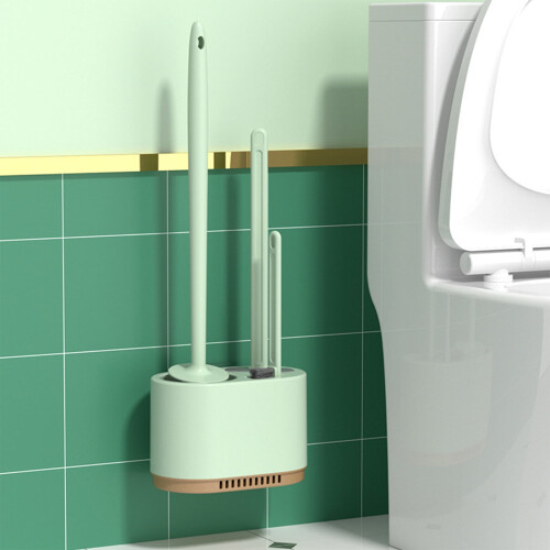 Toilettenbürste und Halter mit langem Griff (1 Set)