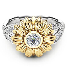 Zweifarbiger Sonnenblumenring aus 925er Silber für Damen