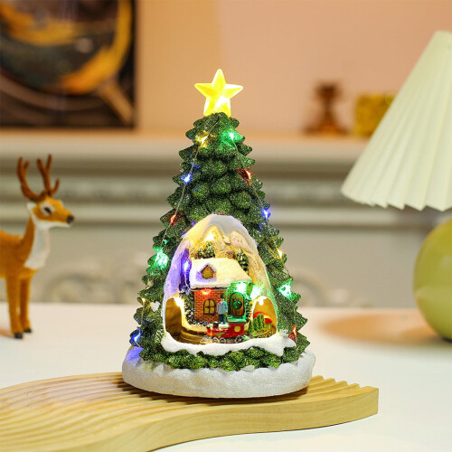 Mini carillon a forma di albero di Natale con luce notturna e trenino e