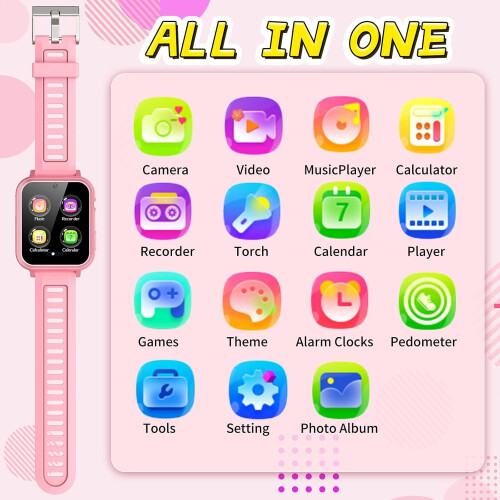 Smartwatch per bambini e bambine, 24 giochi, fotocamera HD, 1