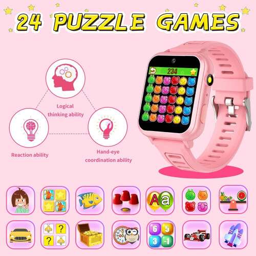 Smartwatch per bambini e bambine, 24 giochi, fotocamera HD, 2