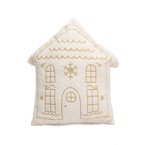 Julepute med hvitt husdesign, 45x45 cm