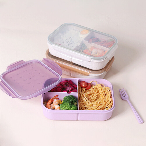 Flekkbestandig bentoboks med gafler, 3 rom 1
