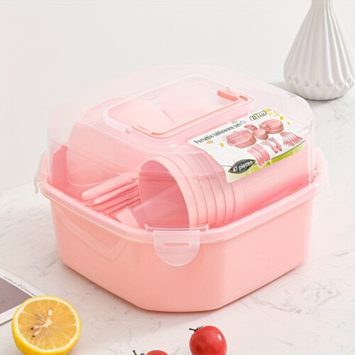 Ensemble de couverts de camping en polypropylène (PP), 47 pièces, avec boîte de rangement