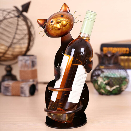 Casier à vin en forme de chat, structure en fer, 1 bouteille 1