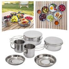 Outdoor-Kochgeschirr-Set aus Edelstahl, faltbar, 8-teilig