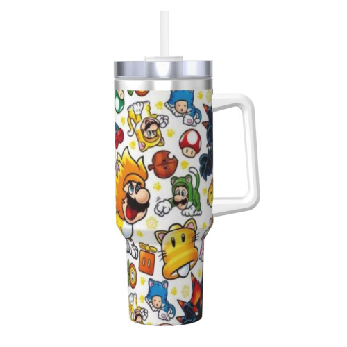 Ποτήρι Mario από ανοξείδωτο ατσάλι 40oz με λαβή και καλαμάκι