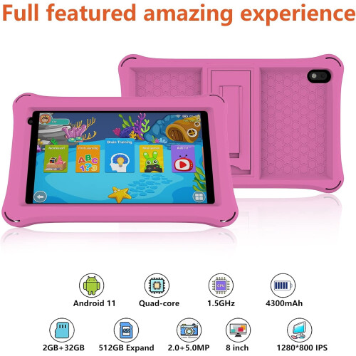 Tablet infantil de 8 polegadas com Android 11, 32 GB de RAM + 2 GB de armazenamento, resolução IPS de 1280 x 800. 2
