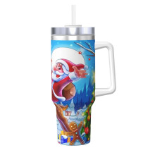 Vaso térmico de acero inoxidable de 1,2 litros (40 oz) con asa y pajita.