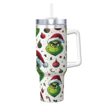 Vaso térmico de acero inoxidable de 1,2 litros (40 oz) con asa y pajita.