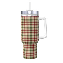 Vaso navideño a cuadros de acero inoxidable de 40 oz con asa.
