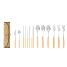 Wander-Set mit Essstäbchen aus Edelstahl, Campingbesteck