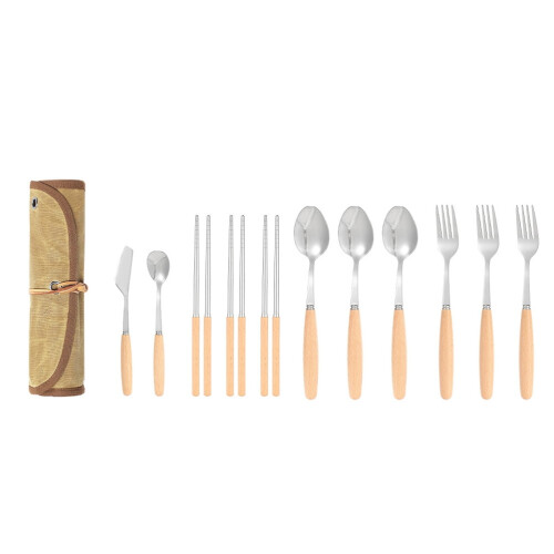 Wander-Set mit Essstäbchen aus Edelstahl, Campingbesteck