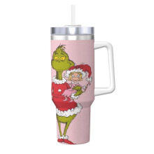 Vaso térmico de acero inoxidable de 1,2 litros (40 oz) con asa y pajita.
